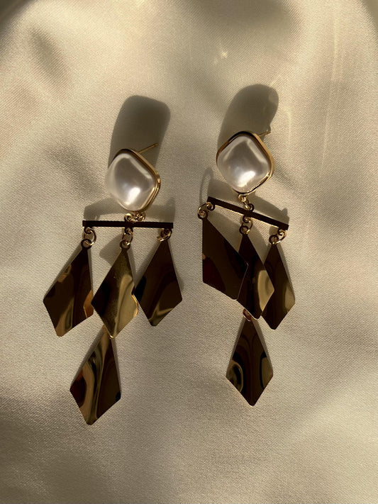 Geometric Pearl Dangles