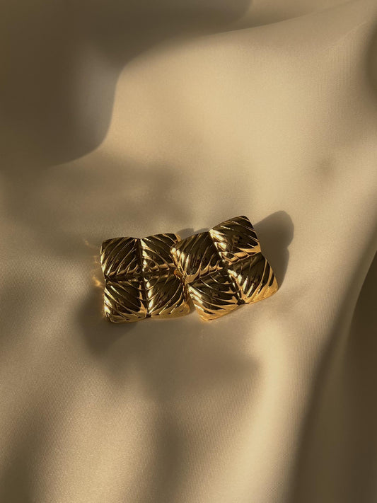 Ridged Square Gold Stud