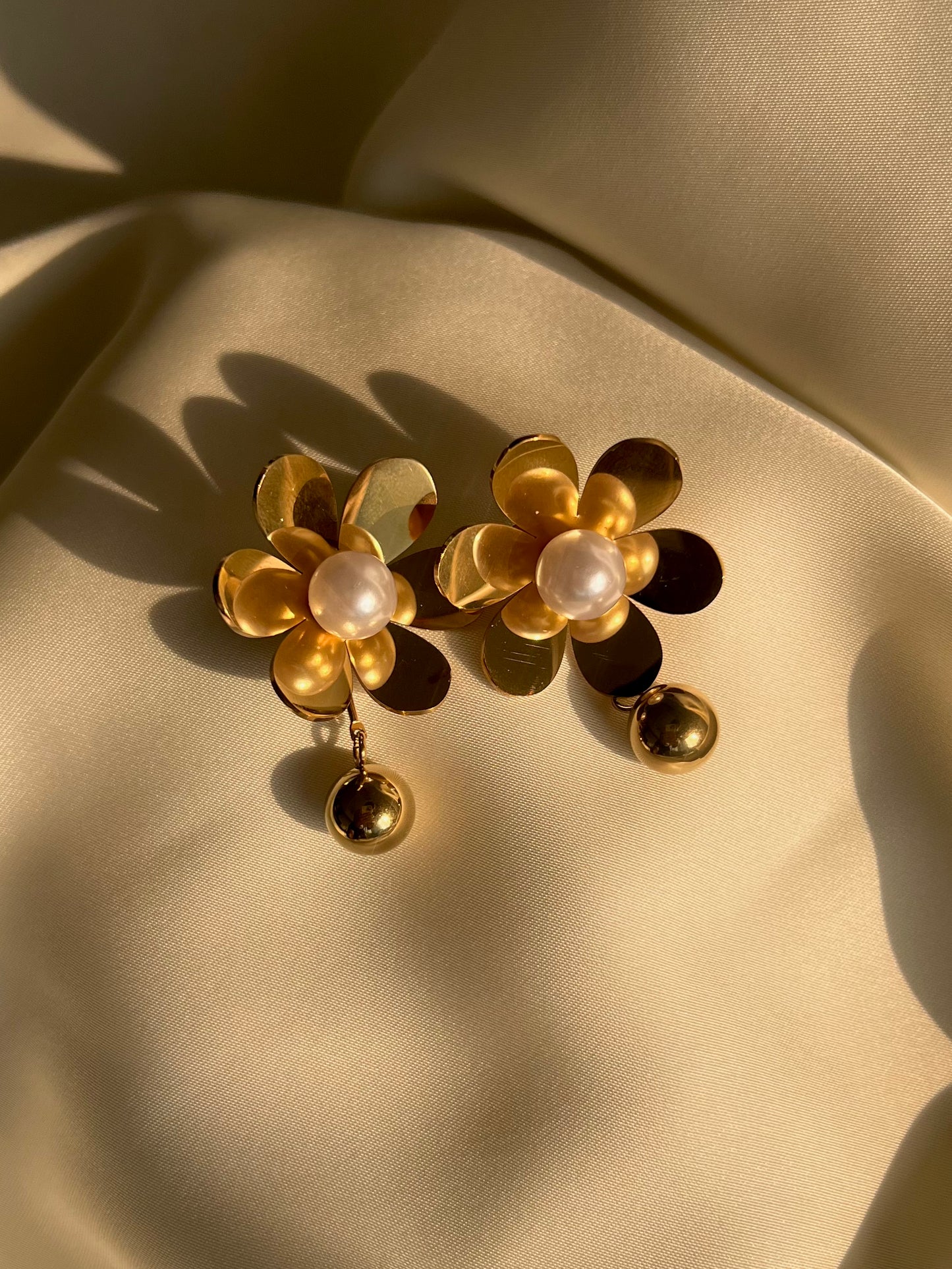Golden Floral Drop Earrings