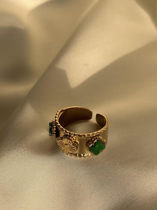 Green Clover Studded Ring