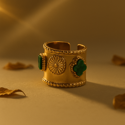 Green Clover Studded Ring