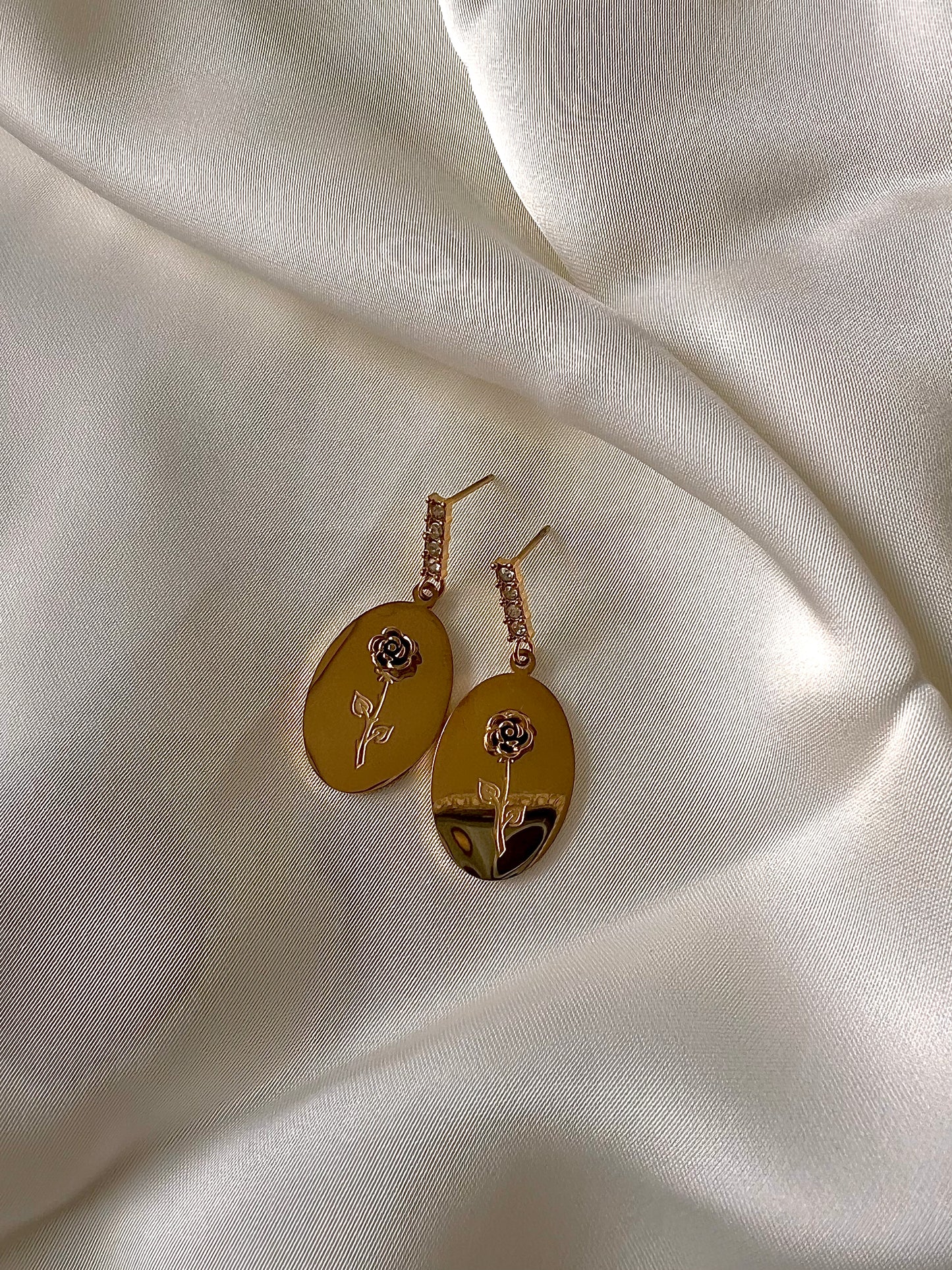 Gold Rose Oval Dangles