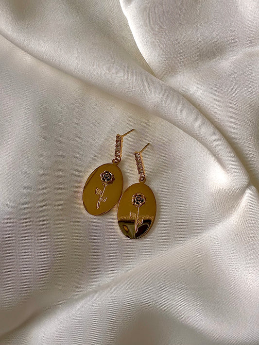 Gold Rose Oval Dangles