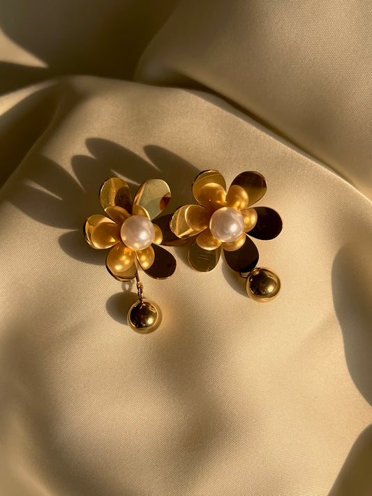 Golden Floral Drop Earrings